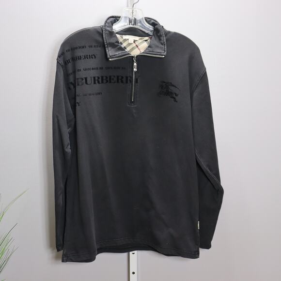 Burberry Brit Black Quarter Zip Pullover XL Nova Check Collar - Picture 1 of 6